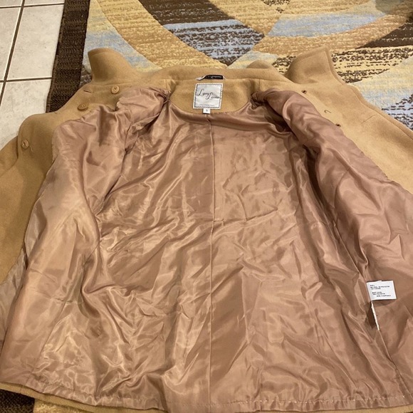 NWT Larry Levine Double-Breasted Babydoll Swing Coat Carmel small - Picture 10 of 15